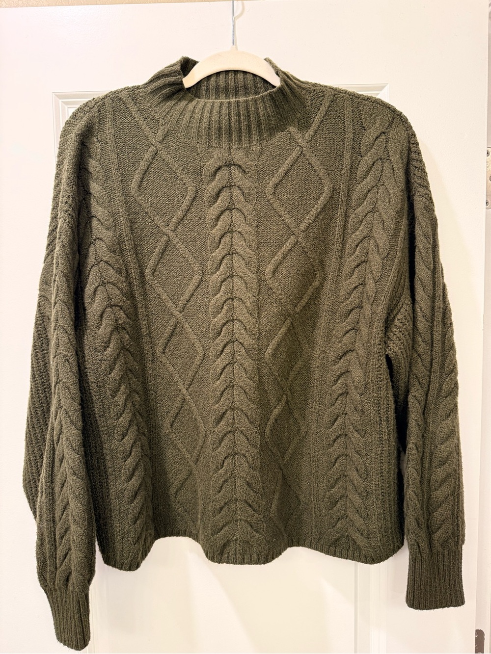 Old Navy Olive Cable-Pattern Mock Neck Sweater